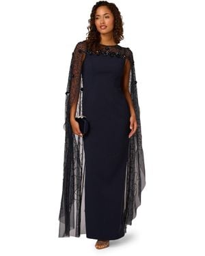 Adrianna Papell Bead Cape Crepe Long Dress - Blue