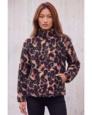 Roman Animal Print Fleece Jacket - Brown