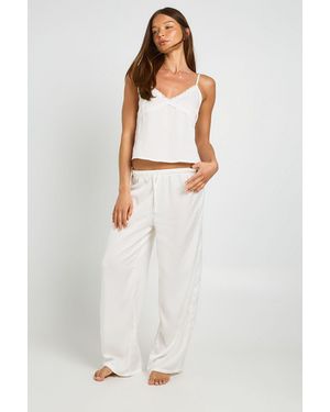 Boohoo Bridal Lace Detail Satin Cami & Trouser Pyjama Set - White