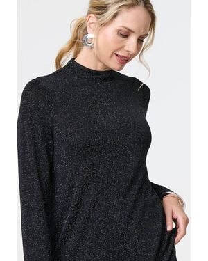 Izabel London Sparkle Knit Long Sleeve High Neck Top - Black