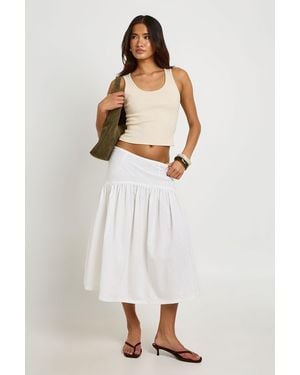 Boohoo Linen Look Drop Waist Midi Skirt - White