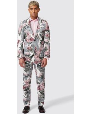 Twisted Tailor Dali Skinny Fit Cotton Floral Suit - White