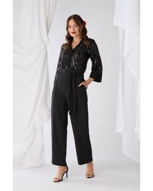 Izabel London Sequinned Semi Sheer 3/4 Sleeve Shirt - Blue