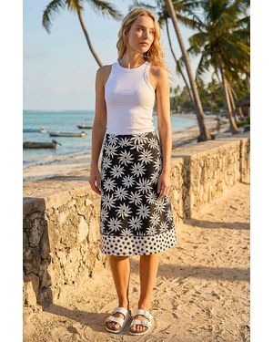 Roman Floral Star A-Line Skirt - Black