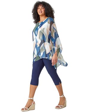 Roman Curve Abstract Chiffon Overlay Top - Blue