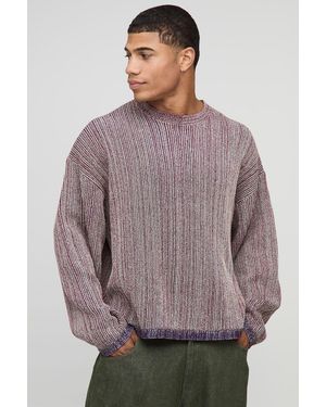 BoohooMAN Oversized Boxy Ribbed Mixed Yarn Knitted Jumper - Grey