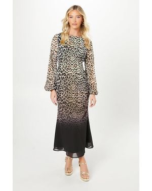 Debut London By Coast Animal Print Blouson Sleeve Georgette Midi Dress - Multicolour
