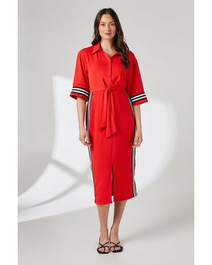 PRINCIPLES Rib Detail Column Shirt Dress - Red