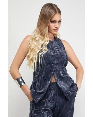 Warehouse Crushed Velvet Longline Waistcoat - Blue