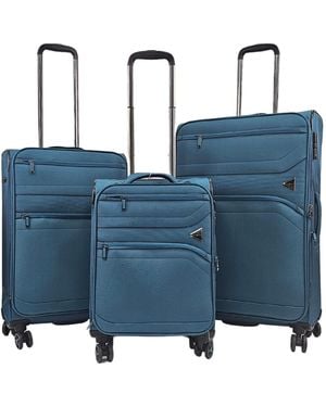Infinity Leather Lightweight 8 Wheel Travel Luggage Suitcases Nylon - Blue