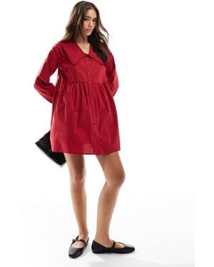 ASOS Poplin Oversized Smock Mini Dress - Red