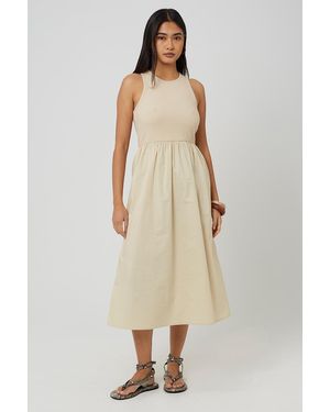 Brave Soul Ribbed Jersey And Poplin Mix Midi Dress - Natural