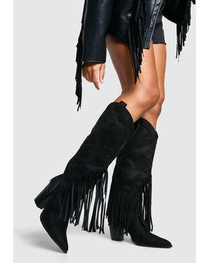 Boohoo Western Style Tassel Detail Cowboy Boots - Black