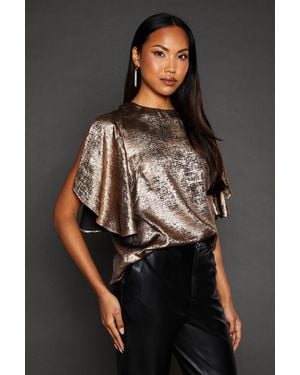 PRINCIPLES Sleeve Detail Metallic Top - Black