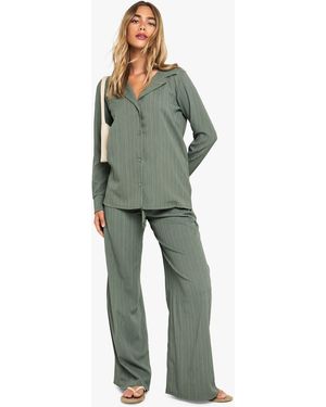 Boohoo Crinkle Oversized Shirt & Trouser Co-Ord - Green