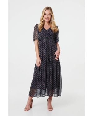 Izabel London Printed Sheer Layered Empire Maxi Dress - Blue