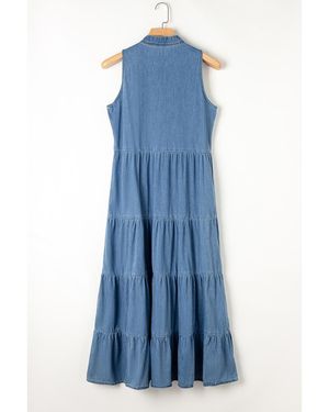 Azura Exchange Sleeveless Tiered Chambray Maxi Dress Cotton - Blue