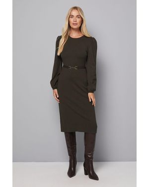 Wallis Petite Belted Balloon Sleeve Knitted Dress - Grey