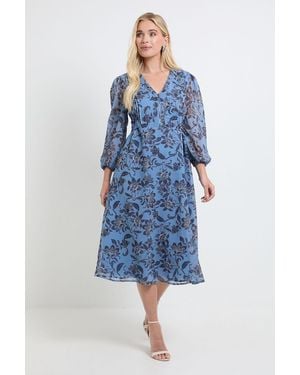 Wallis Petite Paisley Pintuck Zip Midi Dress - Blue