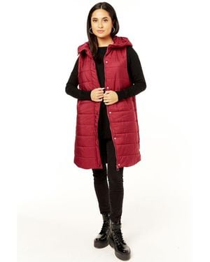 Gini London Longline Padded Hooded Gilet - Red