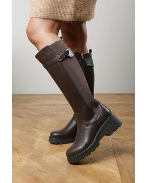 Where's That From Erelia Stretch Panel Buckle Detail Wedge Boots - Brown