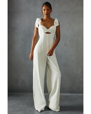 MissPap Bow Shoulder Wide Leg Jumpsuit - Grey