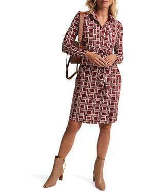 Phase Eight Montana Geo Shirt Shift Dress - Red
