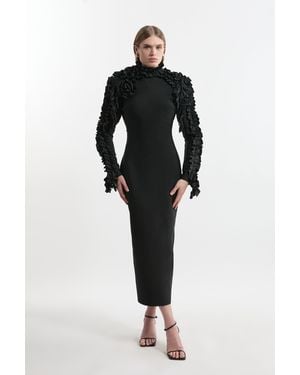 Karen Millen Figure Form Bandage Knit Rosette Detail Midi Dress - Black
