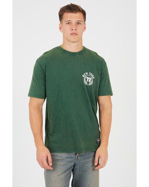 Brave Soul Cotton Acid Wash Crew Neck Graphic T-Shirt - Green