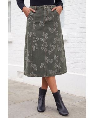 Roman Floral Jacquard Panel Skirt - Grey