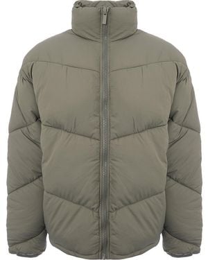 New Look Funnel Neck Puffer Jacket With Chevron Design - Green