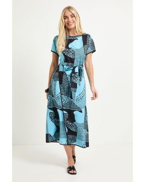 PRINCIPLES Petite Geo Wrap Midi Dress - Blue