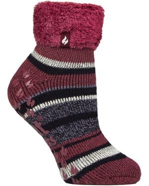 Heat Holders Ladies Soft Stripe Lounge Socks For Winter - Purple