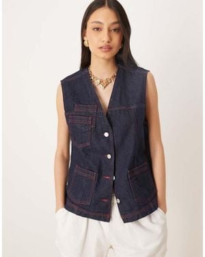 ASOS Denim Gilet With Contrast Stitching - Blue