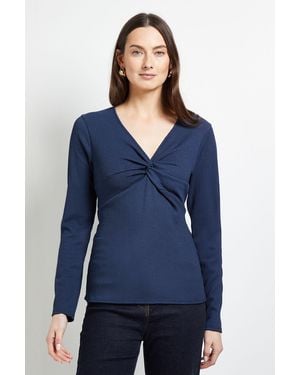 PRINCIPLES Crinkle Jersey Twist Front Top - Blue
