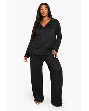 Boohoo Plus Basic Shirt & Trouser Pj Set - Black