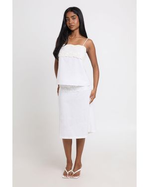 Boohoo Linen Lace Panel Midi Skirt - White