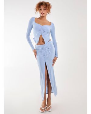 Pink Vanilla Slinky Ruched Maxi Skirt - Blue