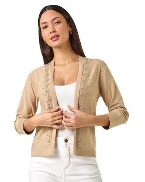 Roman Sparkle Hotfix Knit Shrug - Natural