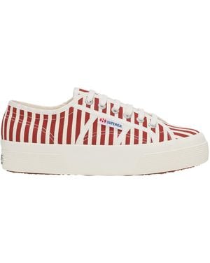 Superga Ladies 2740 Print Stripes Trainers (Off/ - Red
