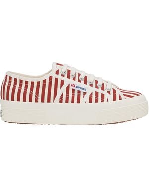 Superga Ladies 2740 Print Stripes Trainers (Off/ - Red