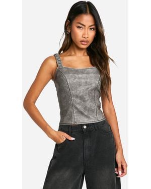 Boohoo Washed Faux Leather Ruched Strap Corset - Black