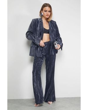 Warehouse Crushed Velvet Kick Flare Trousers Co-Ord - Blue