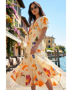 Roman Petite Sunburst Print Tiered Dress - Orange