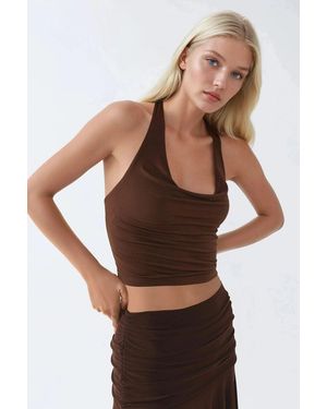 Busem Halter Neck Slim Fit Crop Blouse - Brown
