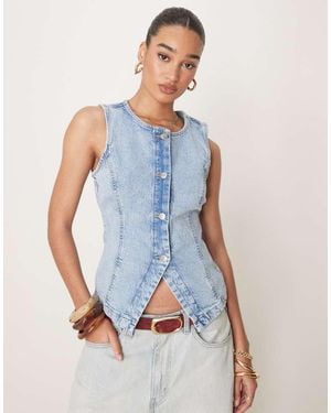 Gina Tricot Sleeveless Sculpted Denim Waistcoat - Blue