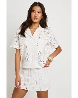 Boohoo Broderie Boxy Mini Skirt - White