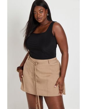 Boohoo Plus Crepe Rope Belt Detail Mini Skort - Natural