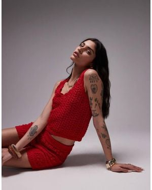 TOPSHOP Knitted Co-Ord Stichy Tank - Red