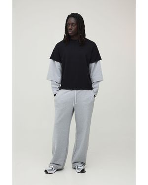 BoohooMAN Oversized Boxy Triple Faux Sleeve Loopback T-Shirt And Jogger Set - Multicolour